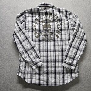 Harley-Davidson Mens XL Plaid Willie G Skull Button Down Shirt Black White L/S